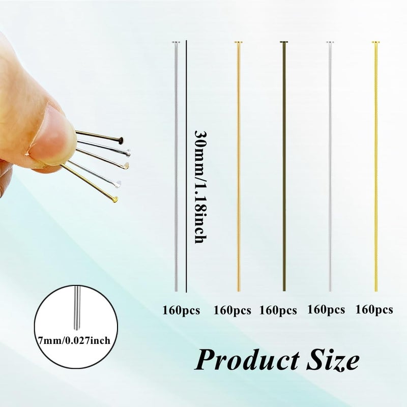 Bulrash 800 Pieces 30mm Flat Head Pins for DIY Jewelry Craft Making 1.18 Inch Metal End Straight Pins for Bracelet Necklace Earring Pendant Supplies(Flat Head Pins-Multicolor) - Image 3